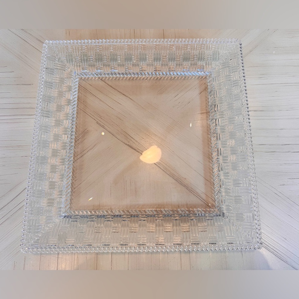 Tiffany & Co. Woven Collection Crystal Square Platter Tray 12”